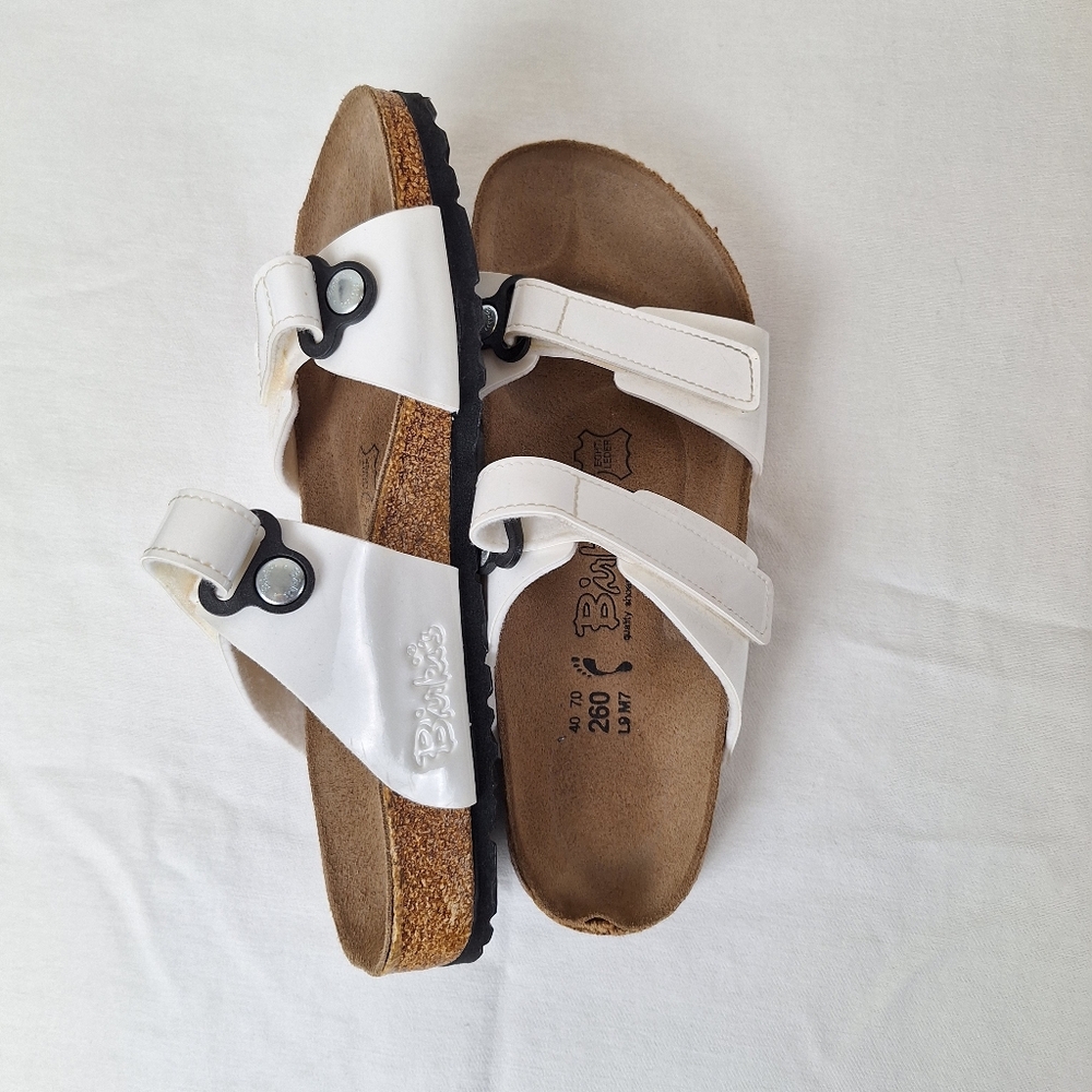Birkenstock White Velcro Sandals with Brown Sole - Picture 6 of 9